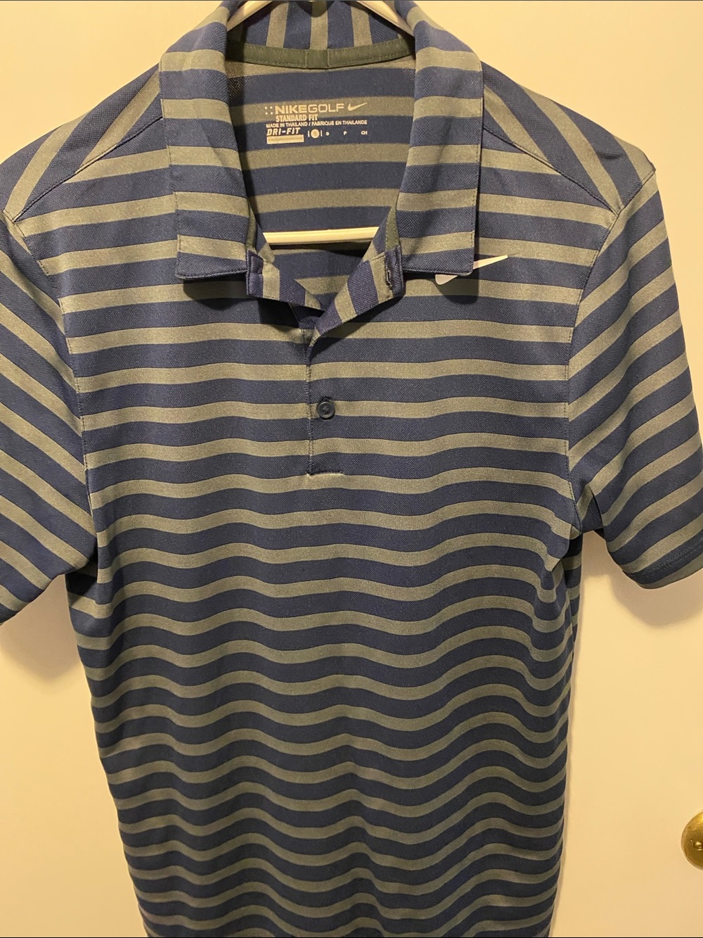 Nike Navy and Light Blue Striped Golf Polo